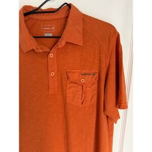 Merrell Men's Cotton Burnt Orange Polo Shirt Button Flap Chest Pocket Utility M